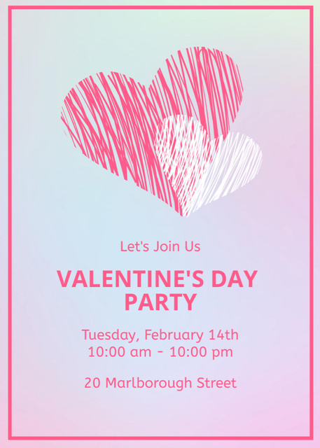 Valentine's Day Party Announcement with Drawn Hearts Invitation Design Template