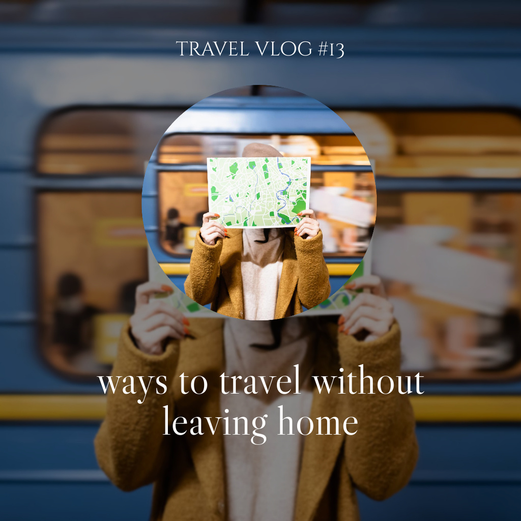 Travel Blog Promotion with Woman Showing Map Instagram Šablona návrhu