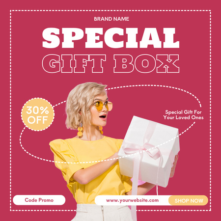 Woman is holding Big Gift Box Instagram – шаблон для дизайну
