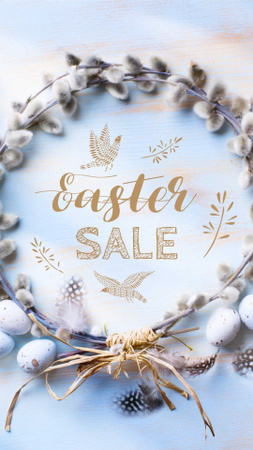Easter Sale Announcement with Pussy Willow Wreath Instagram Story tervezősablon
