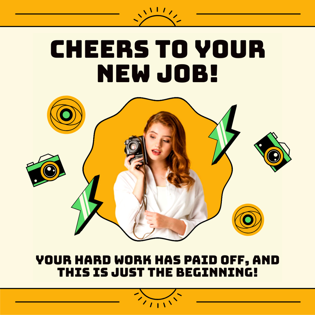 Ontwerpsjabloon van LinkedIn post van Cheers to You for New Job
