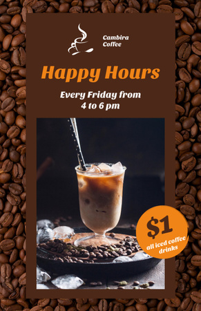 Coffee Shop Happy Hours Iced Latte in Glass Flyer 5.5x8.5in Design Template