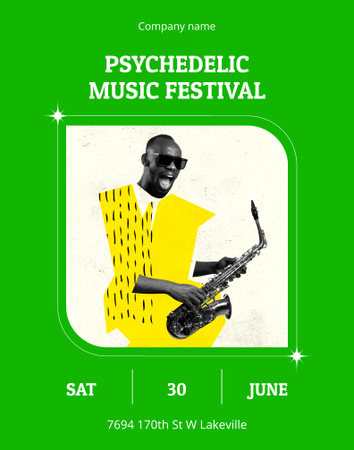 Psychedelic Music Fest Ad on Green Poster 22x28in Design Template