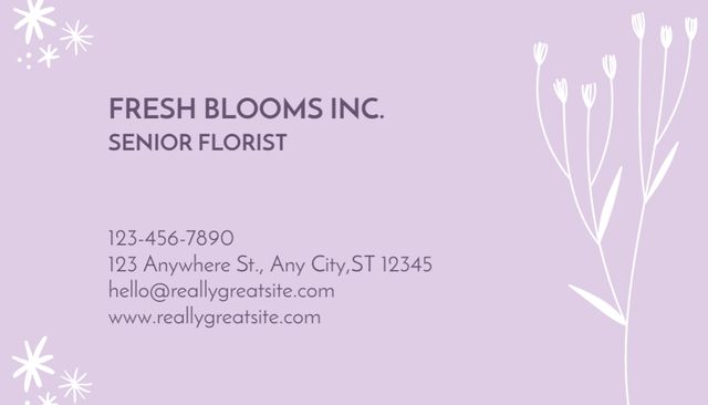Florist Services Ad with Minimalist Hand Drawn Flowers Business Card US Design Template