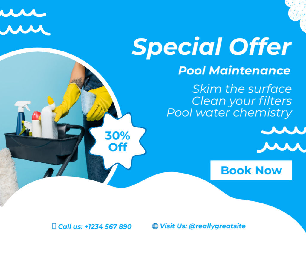 Special Offer of Pool Maintenance and Cleaning Facebookデザインテンプレート