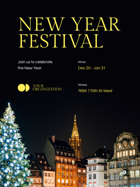 New Year Festival Celebration Announcement Poster US Šablona návrhu