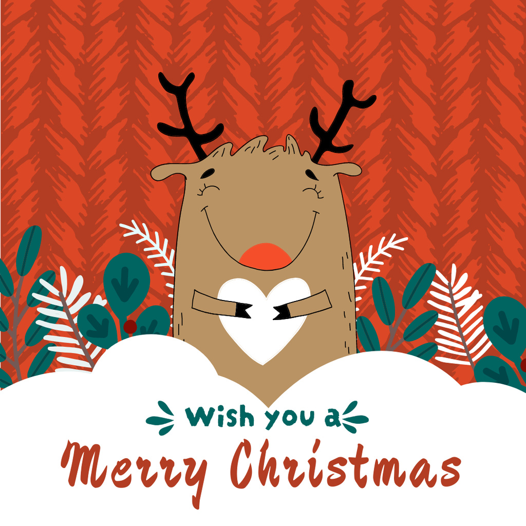 Modèle de visuel Cute Christmas Greeting from Deer - Instagram
