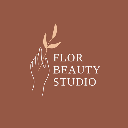 Beauty Studio Ad with Leaf in Hand Logo Design Template