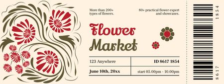 Flower Market Announcement with Bright Pattern Ticket Tasarım Şablonu