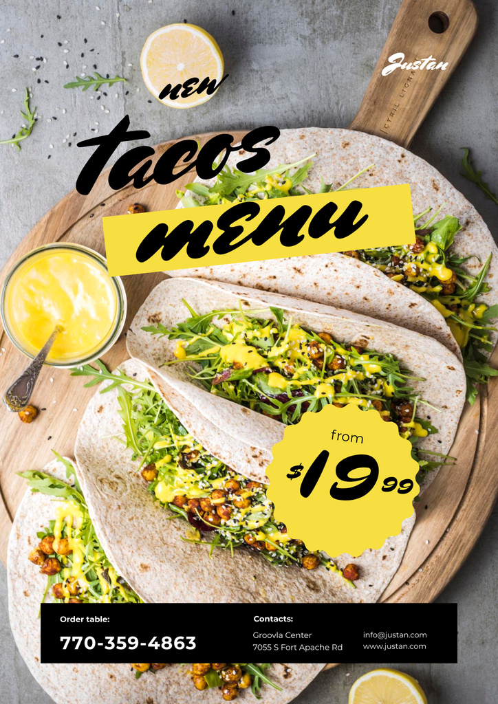 Offer of Delicious Mexican Menu with Tacos Poster Design Template