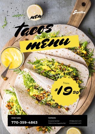 Offer of Delicious Mexican Menu with Tacos Poster Modelo de Design