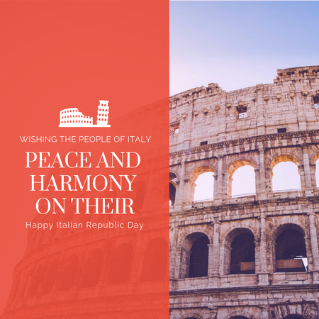 italian tasavallan päivä tervehdys colosseumin kanssa Instagram Design Template