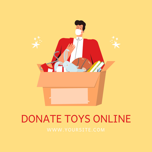 Designvorlage Volunteer Holding Donation Box Full of Toys für Instagram