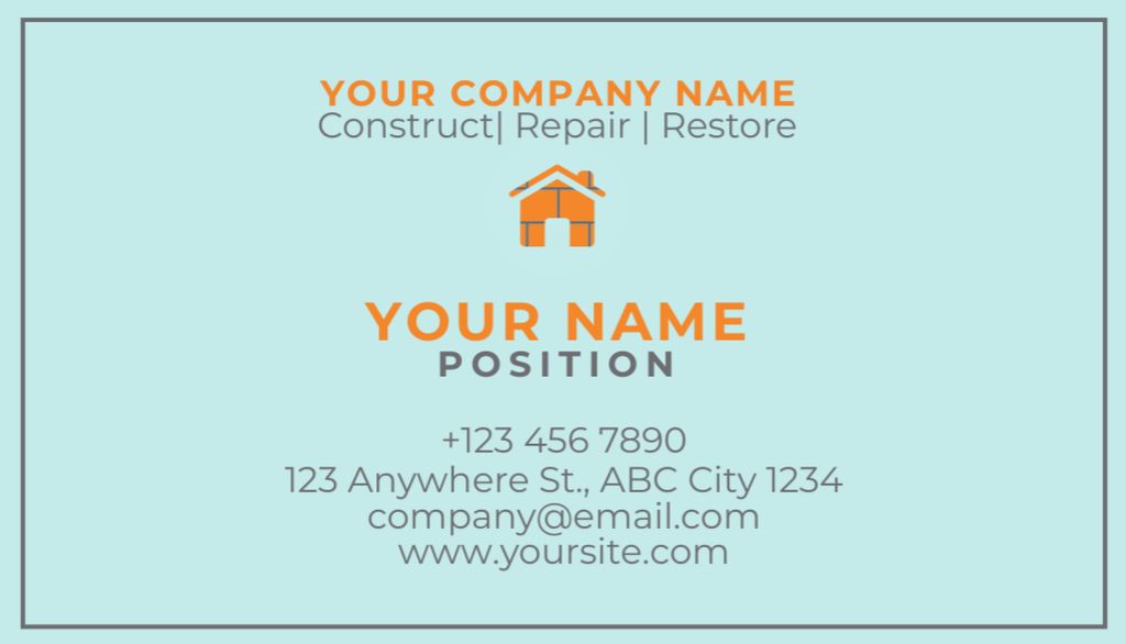 Construction and Renovation Service Offer on Blue Business Card US Tasarım Şablonu