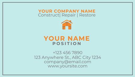 Construction and Repair Service Blue and Orange Business Card US Design Template