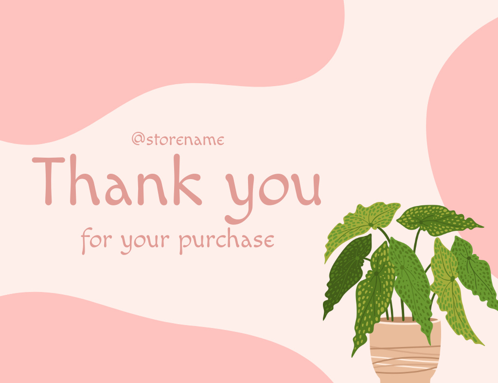 Thank You Message with Pot Flower on Pink Thank You Card 5.5x4in Horizontal – шаблон для дизайну