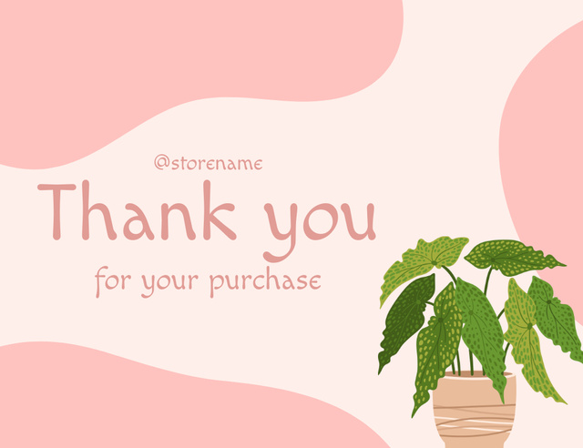 Thank You Message with Pot Flower on Pink Thank You Card 5.5x4in Horizontal Design Template
