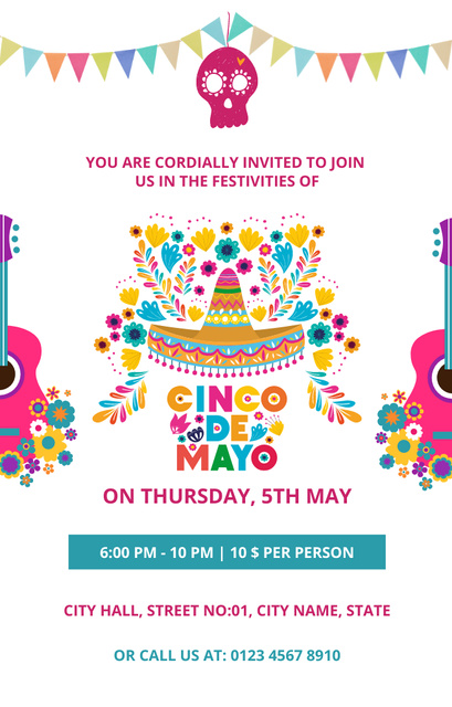 Festival Celebrations Cinco De Mayo with Sombrero Invitation 4.6x7.2in Design Template