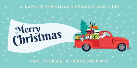 Christmas Offer with Santa Delivering Gifts Twitter Design Template