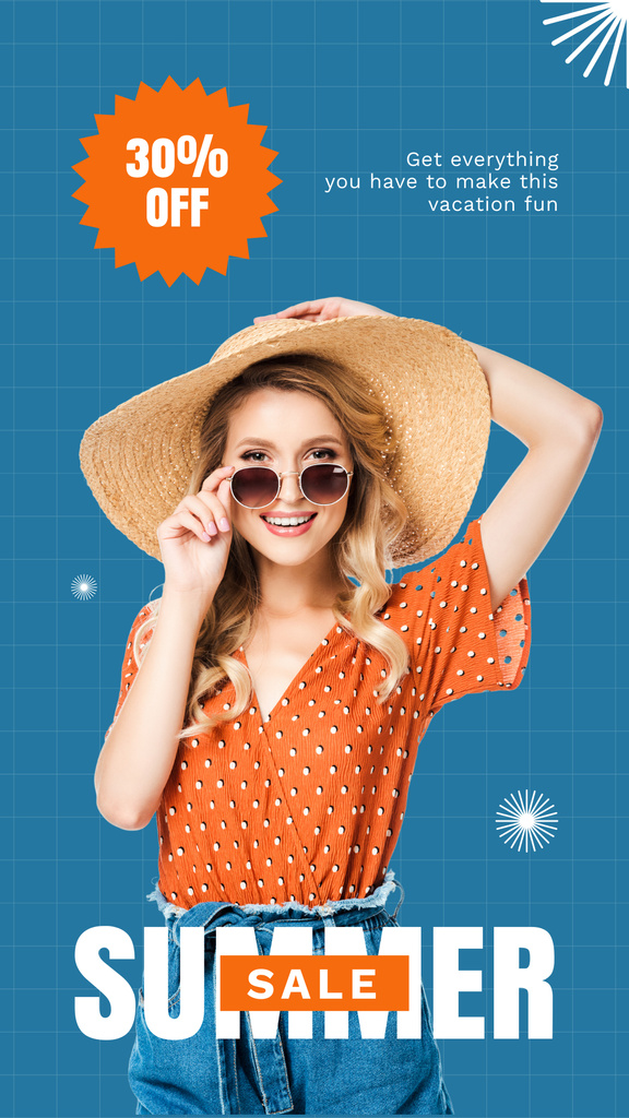 Summer Sale of Clothes and Accessories on Blue Instagram Story Design Template