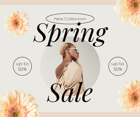 Plantilla de diseño de Spring Sale with Young Stylish African American Woman Facebook 