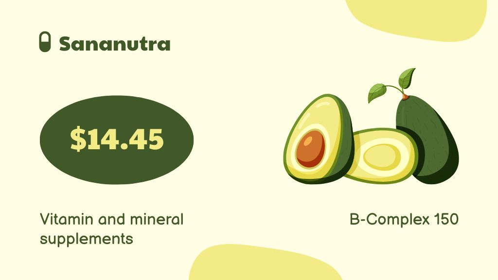Nutritional Supplements Offer with Cute Avocado Label 3.5x2in Design Template