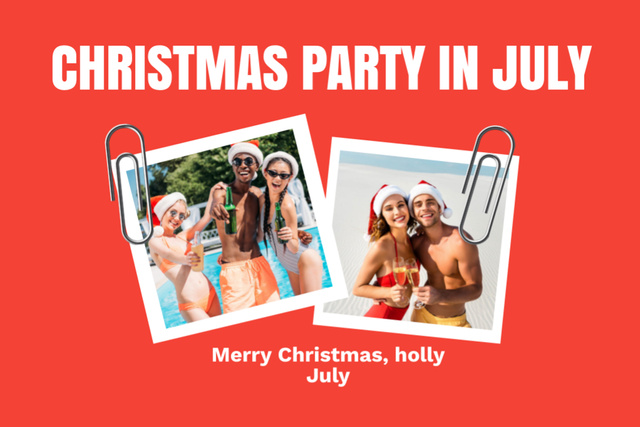 Plantilla de diseño de Youth Christmas Party in July with Cheerful Friends in Pool Flyer 4x6in Horizontal 