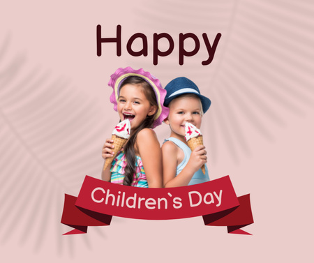Happy Children's Day pink Facebook Design Template