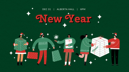 Plantilla de diseño de Anuncio de fiesta de año nuevo con ilustración de personas FB event cover 
