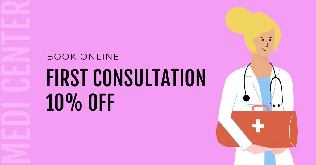 Consultation offer with friendly Doctor Facebook ADデザインテンプレート
