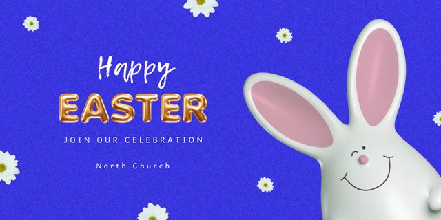 Happy Easter Holiday Celebration With Bunny Character Twitter tervezősablon