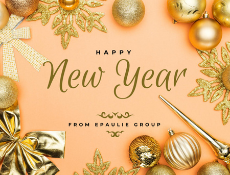 Platilla de diseño New Year Holiday Greeting In Bright Golden Decorations Postcard 4.2x5.5in