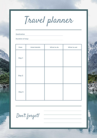 Dağ Manzarası İle Seyahat Tatil Planı Schedule Planner Tasarım Şablonu