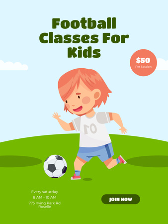 Modèle de visuel Enfant jouant au football sur un terrain vert - Poster US