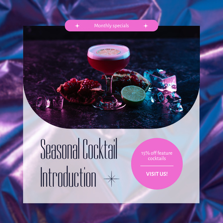 New Recipes for Seasonal Cocktails at Bar Instagram AD Design Template