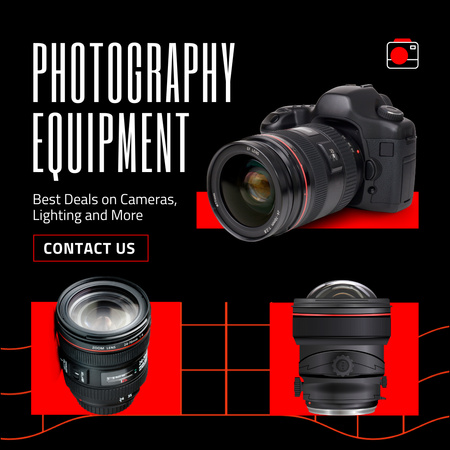 High Quality Cameras And Lenses Offer For Photographers Animated Post Design Template