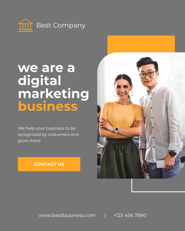 Digital Marketing Agency Ad with Workers Instagram Post Vertical Design Template