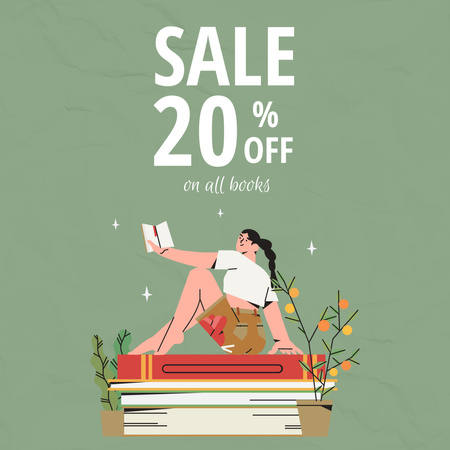 Books Sale Announcement with Woman Instagram tervezősablon