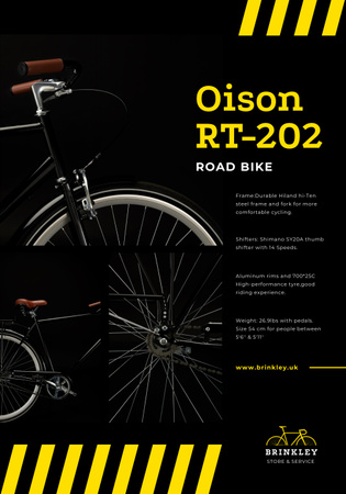 Bicycles Store Ad with Road Bike in Black Poster 28x40in Design Template