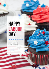 Labor Day Celebration Announcement with Delicious Cupcakes