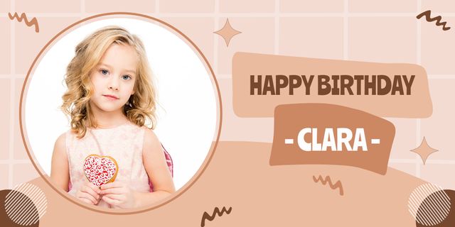 Happy Birthday Greetings to Cute Little Girl on Beige Twitter – шаблон для дизайна