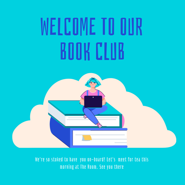 Modèle de visuel Book Club Announcement with Blue Books - Instagram