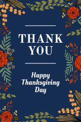 Happy Thanksgiving Day Text With Floral Folk Illustration