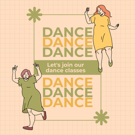 Illustration of Cute Dancing Women Instagram Design Template