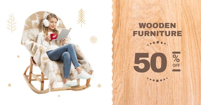Furniture offer Girl in Armchair Reading Facebook AD Design Template