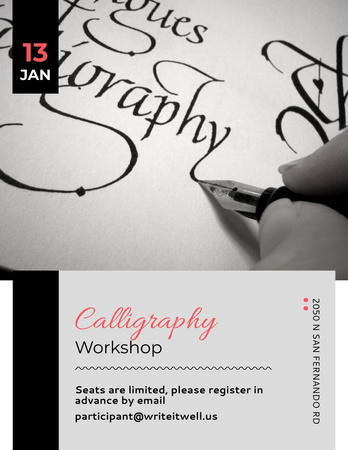 Calligraphy Workshop Announcement with Decorative Letters Flyer 8.5x11in Design Template