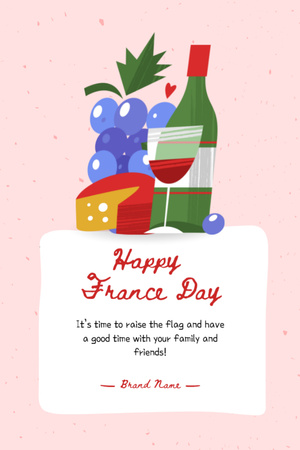 France Day Cartoon Illustrated Postcard 4x6in Vertical Design Template