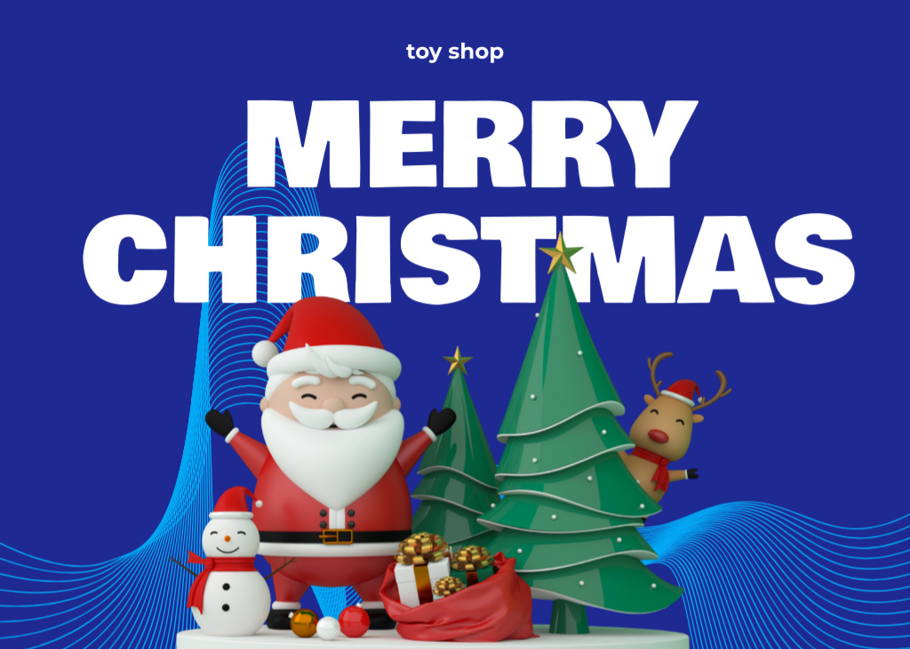 Platilla de diseño Christmas Cheers with Happy Santa and Festive Trees Postcard 5x7in