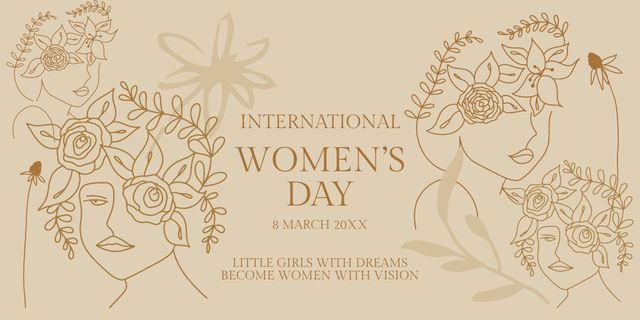 Women's Day Greeting with Women with Flowers on Head Twitter Design Template