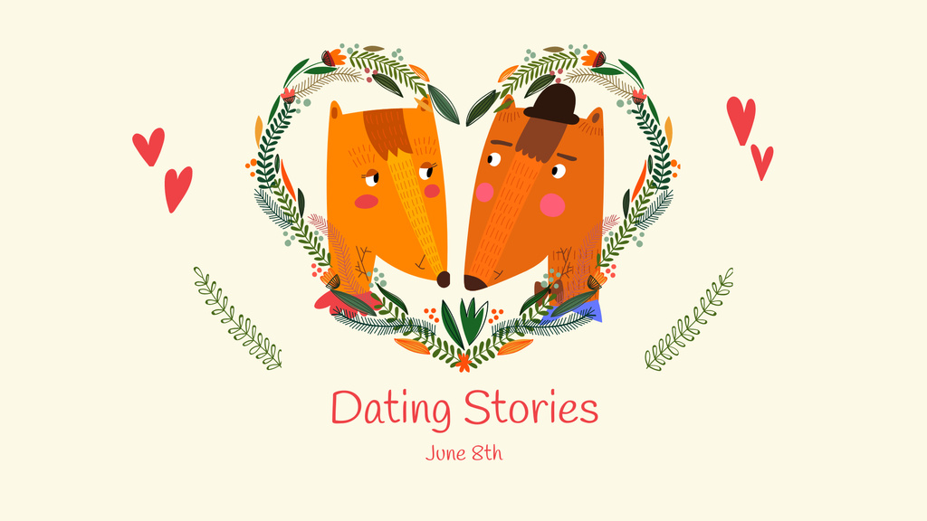 Ontwerpsjabloon van FB event cover van Cute Foxes Couple in Floral Heart